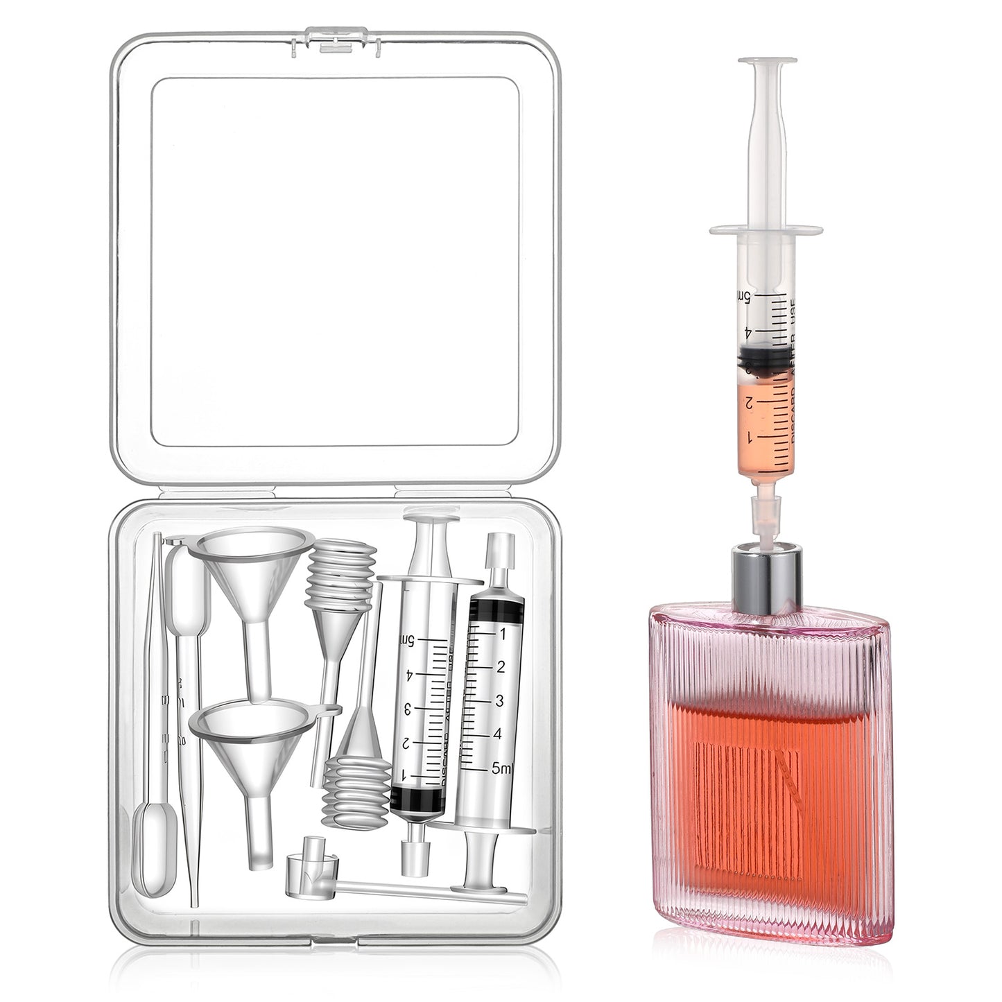 Hadnves 10 Pcs DIY Perfume Refill Kit Perfume Making Refill Tools Transfer Pump Syringes Dispenser Atomizer Syringe Extractor Funnels Dropper with Storage Box for Travel Bottle Refilling