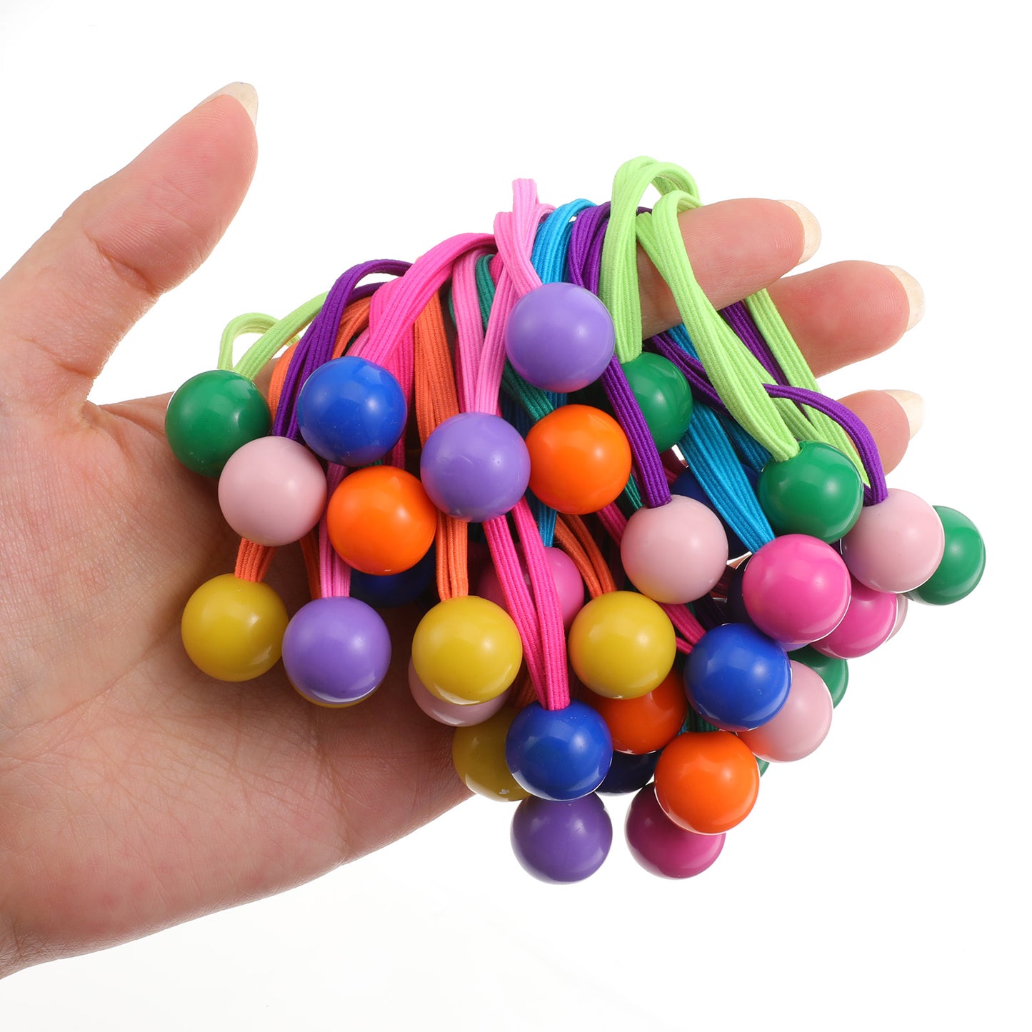 Hadnves 20 Pcs Twin Ball Charm Hair Ties Bubble Beads Ponytail Holders
