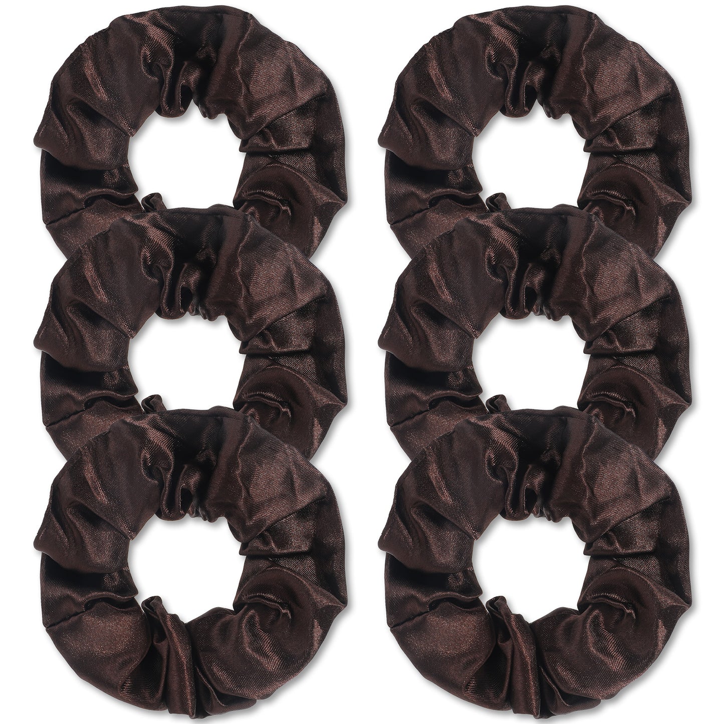 COMNICO Satin Silk Hair Scrunchies, 6Pcs Dark Brown Soft Hair Ties Satin Scrunchy Elastic Band Hair Bobbles Ponytail Holder Hair Accessories for Women Girls Different Hairstyles and Occasions