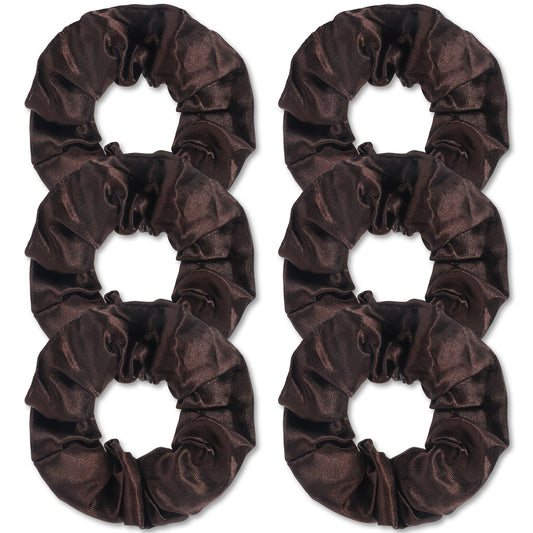 COMNICO Satin Silk Hair Scrunchies, 6Pcs Dark Brown Soft Hair Ties Satin Scrunchy Elastic Band Hair Bobbles Ponytail Holder Hair Accessories for Women Girls Different Hairstyles and Occasions