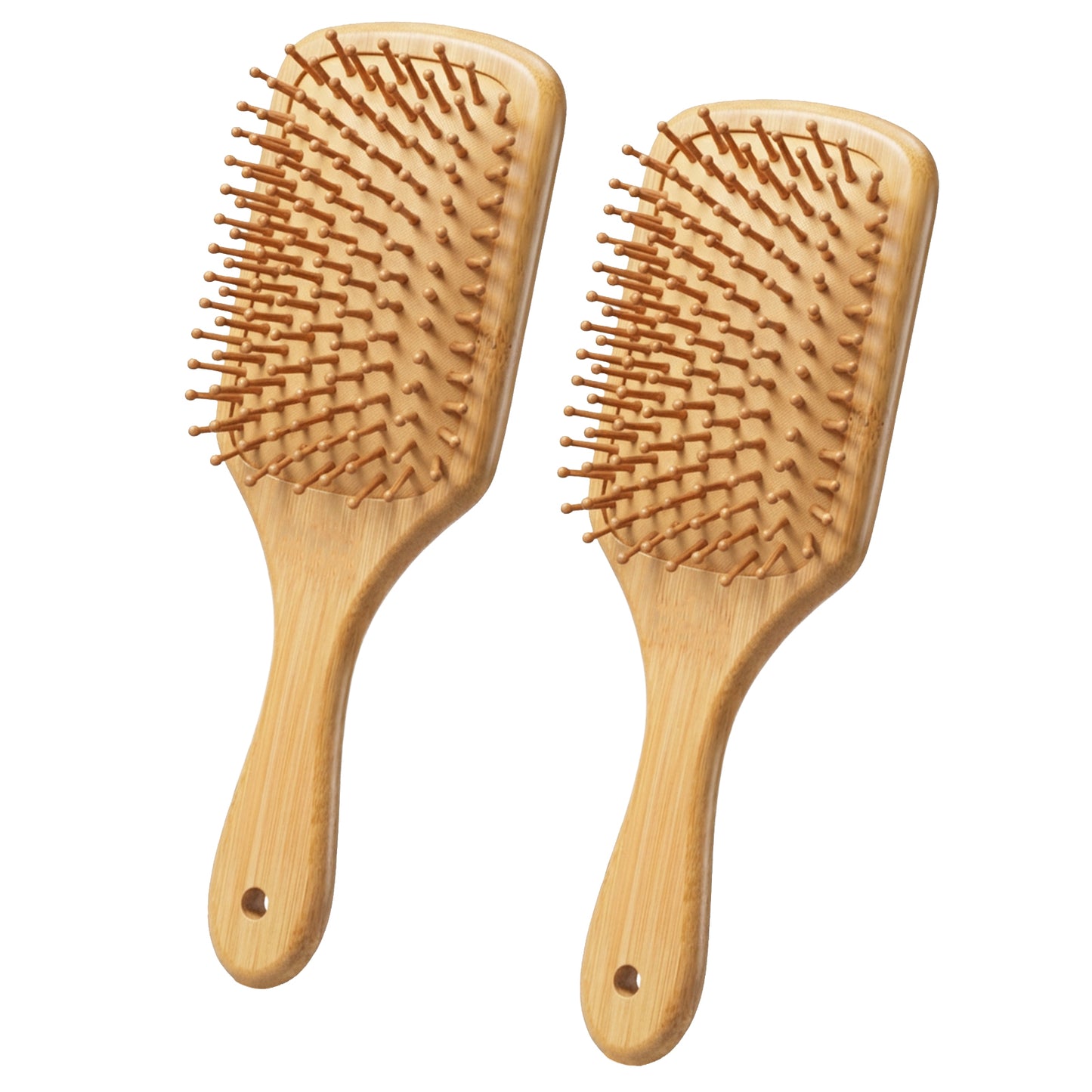 Sibba 2Pcs Wooden Bamboo Hair Brush with Wooden Handle