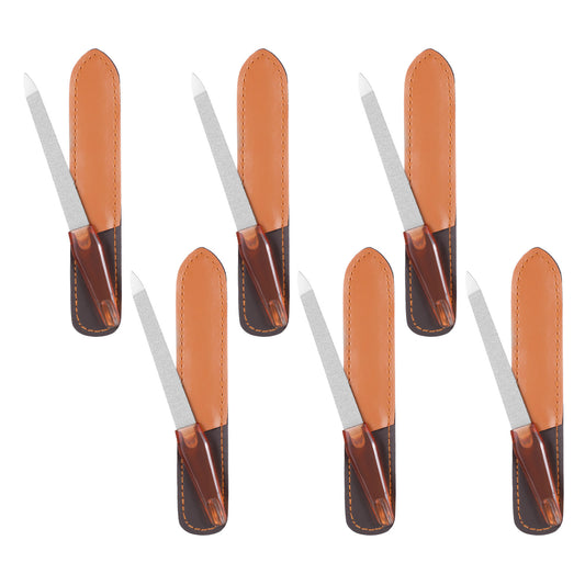 Sibba Nail Files Buffers 6 PCS Metal Finger Filer Fingernail Toenail Tools Non Slip Handle with Cases Fine Pick Small Curved Pointed Tip Clipper Compact Boards Set Salon Manicure Trim Shape Women