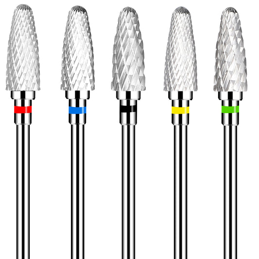 Sibba Ceramic Nail Drill Bits Set 5PCS Shank Professional Corn Shape Carbide Bits 3/32'' Acrylic Nail File Bits Removal Rotary Tool for Manicure Pedicure Cuticle Gel Nail Polishing Left Right Hand