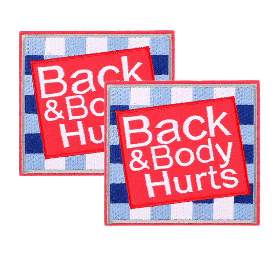 COMNICO Back and Body Hurts Patch, 2 Pcs Embroidered Iron On Patches Backpack Patches Blue Collar Worker Builder Funny Patch for Backpacks Hard Hats Dog Harnesses Vests Bags