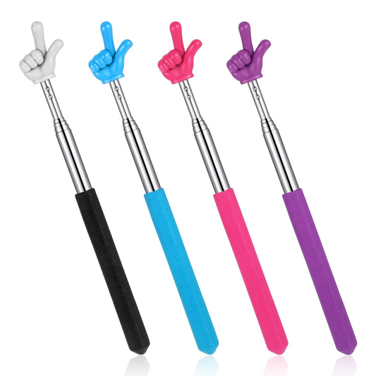 4Pcs Telescopic Teacher Pointer Retractable Hand Pointer Stainless Steel Classroom Stick Cute Funny Finger Pointers Small Extendable Pointing Stick for Elementary School Kindergarten Teacher Supplies