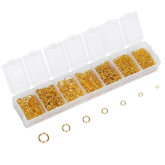 1500 Pcs Jump Rings Split Ring Gold Plated Jewelry Connectors Single Loop Open Chain Links 4mm 5mm 6mm 7mm 8mm 9 mm 7 Sizes Box Set DIY Charm Making Bracelet Accessories