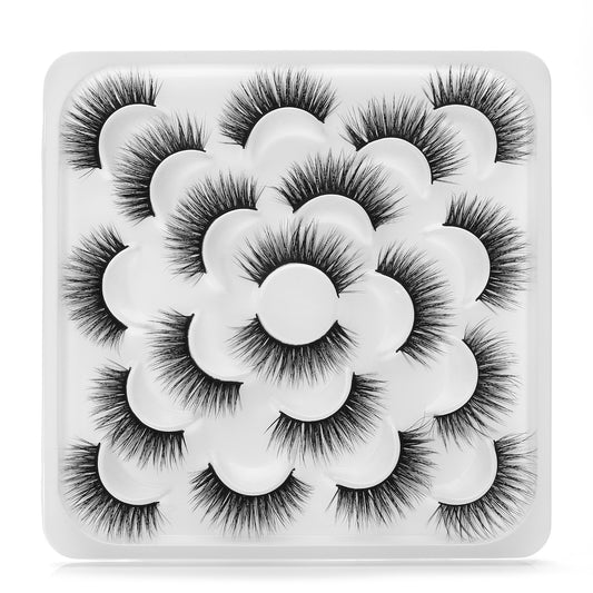 Sibba 10 Pairs 20MM False Eyelashes Soft Handmade Lashes Fluffy Long Mink EyeLashes Thick High Crossed Volume False Eyelashes for Women Girls