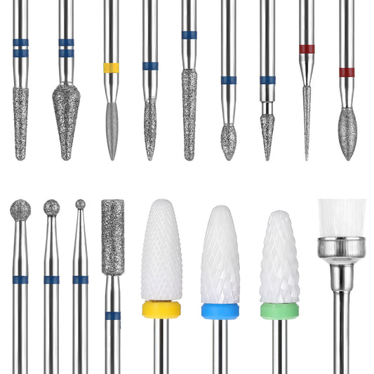 Sibba 17PCS Nail Drill Bits Set 3/32" 2.35mm Cuticle Removal Kit Nail Drill Cuticle Milling Cutter Bit Grinding Head for Gel Nails Manicure Pedicure Acrylic Grinding Heads Carbide Machine Accessories