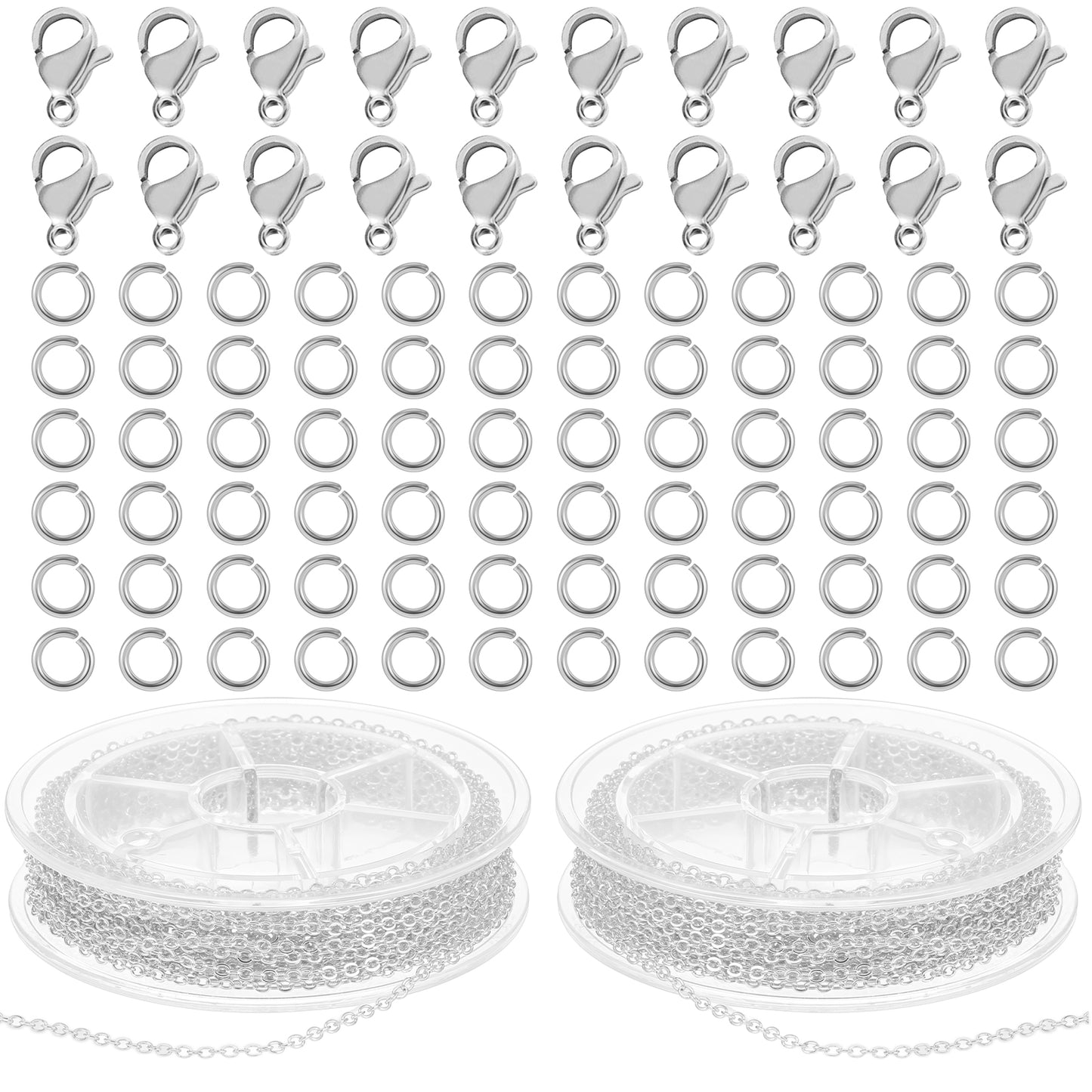Wanmu 19.7Ft Stainless Steel Chain for Jewelry Making, 1.5mm Silver Necklace Link Cable Chains Roll &10 Lobster Clasps and 30 Open Jump Rings for Women Men DIY Craft Charm Bracelet Supplies