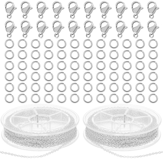 Wanmu 19.7Ft Stainless Steel Chain for Jewelry Making, 1.5mm Silver Necklace Link Cable Chains Roll &10 Lobster Clasps and 30 Open Jump Rings for Women Men DIY Craft Charm Bracelet Supplies