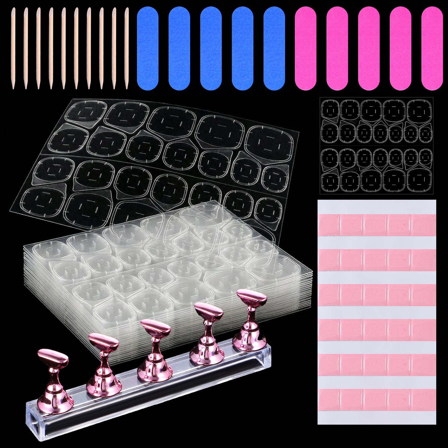 YUXIANLB 20 Sheet Nail Adhesive Tabs Acrylic Magnetic Base Nail Polish Double Sided Glue Stickers Sticky Tabs Painting Display Holder with Reusable Adhesive Putty Nails with File for Home DIY Salon