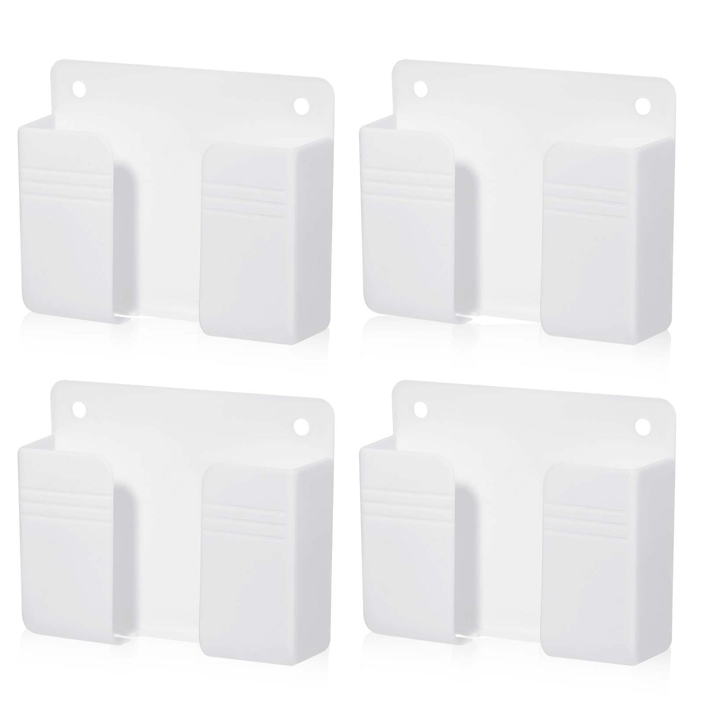 4 Pack Wall Mounted Phone Holder, Phone Stand Self Adhesive with Charging Hole, Compatible with All Smartphone Phone Cradle Bedside Organizer Remote Control Stand for Home Office(White)