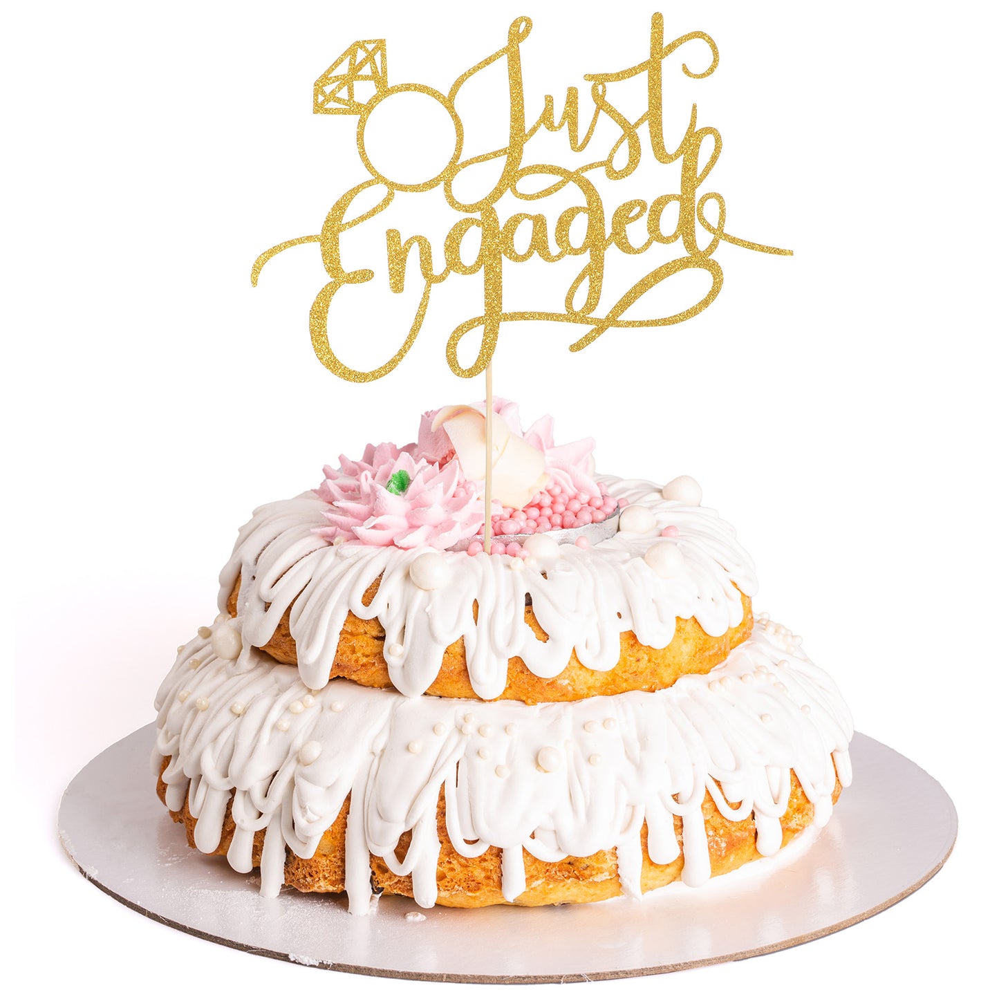 Wanmu 2Pcs Happy Engaged Cake Topper, We're Engaged to Pick Engagement Party Decorations, Bridal Engagement Wedding Cupcake Decoration, Engaged Ring Sign, Glitter Party Supplies
