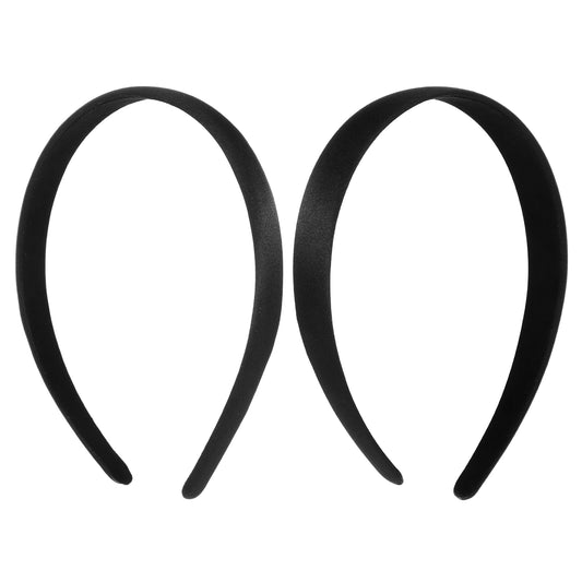2Pcs Headbands for Women Girls Satin Black Hard Headband Wide Head Bands for Women's Hair Fashion Solid Hair Bands Hoops Cosplay Halloween Costumes DIY Hair Accessories Gifts for Yoga(2cm+1.5cm)