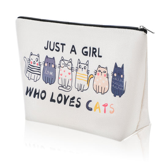 Wanmu Cat Makeup Bag for Women, Cute Cosmetic Bags Double-Sided Printed Zipper Pouch with Lining, Funny Cats Lover Gifts for Girlfriend, Daughter, Sister, Women Birthday Travel Daily Use