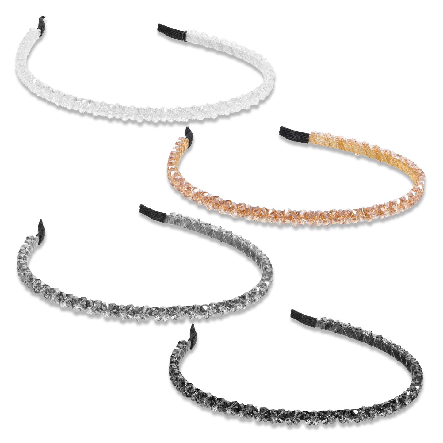 4 Pcs Crystal Rhinestone Headbands Women Girls Double-Rows Sparkly Hair Band Clear Black Weave Narrow Head Hoops Bling Hair Accessories for Prom Birthday Anniversal Shower Party