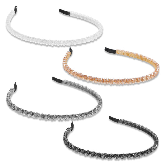4 Pcs Crystal Rhinestone Headbands Women Girls Double-Rows Sparkly Hair Band Clear Black Weave Narrow Head Hoops Bling Hair Accessories for Prom Birthday Anniversal Shower Party