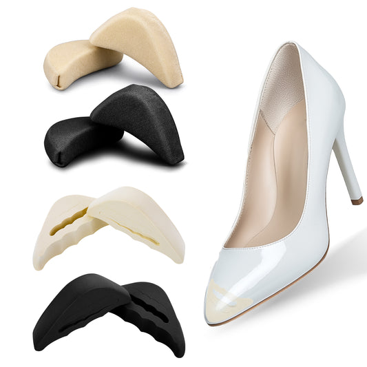 COMNICO Shoe Filler for Shoes Too Big, 4 Pairs Soft Sponge Shoe Toe Filler Inserts Breathable Big Toe Plug Foot Brace Reusable Forefoot Pad for High Heel Women Men(Black Skin Color)