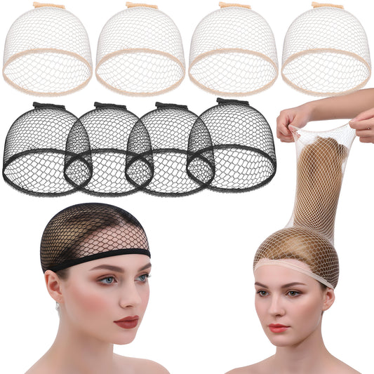 Sibba 8PCS Open-End Wig Caps for Long Short Hair, Large Stretchy Nylon Mesh Weaving Wig Cap Stocking Caps Non Slip, Women Hair Net for Wigs Christmas Carnival Cosplay Party (Beige)