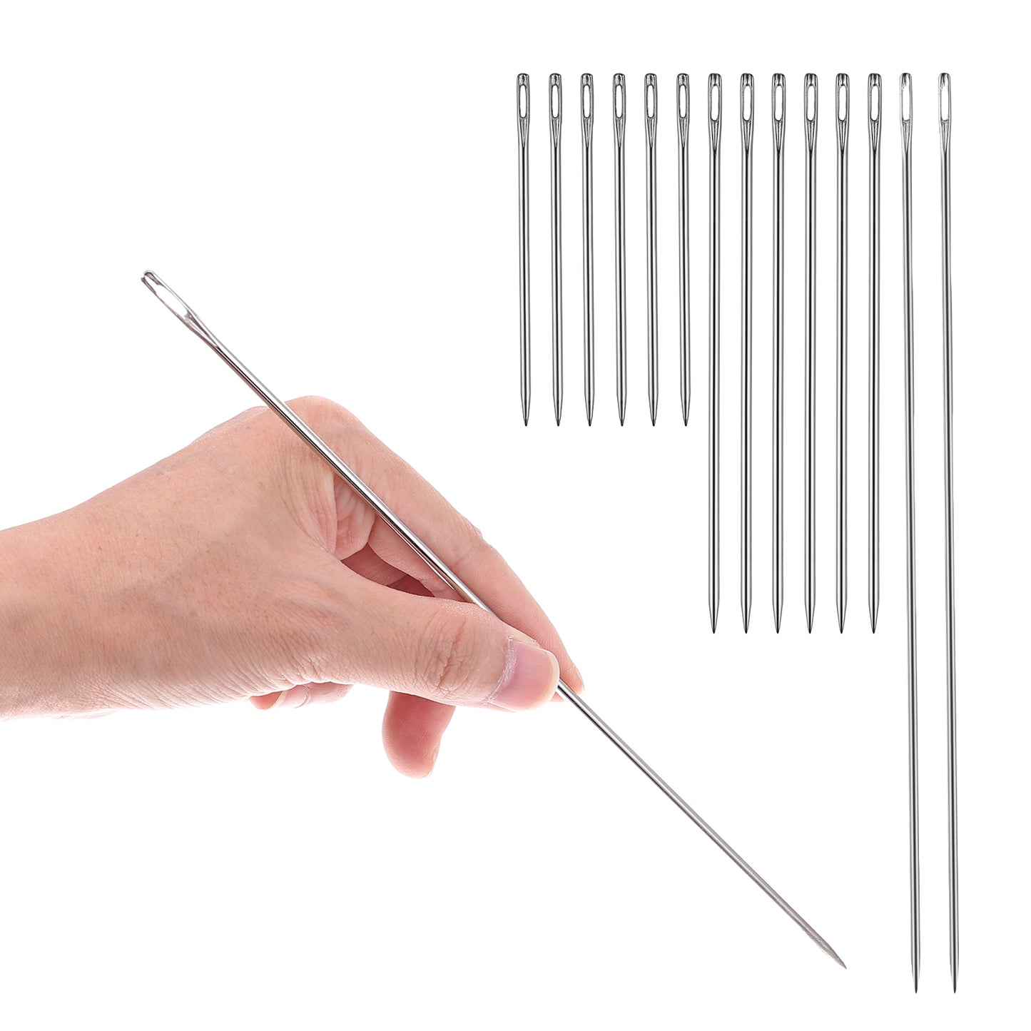 Gjinxi Upholstery Needles, 14Pcs Extra Long Large Sewing Needle, Large Eye Needles for Leather Canvas Repair Stitching, Professional Hand Sewing Needle Upholstery and Crafting Project 3"/5"/10"