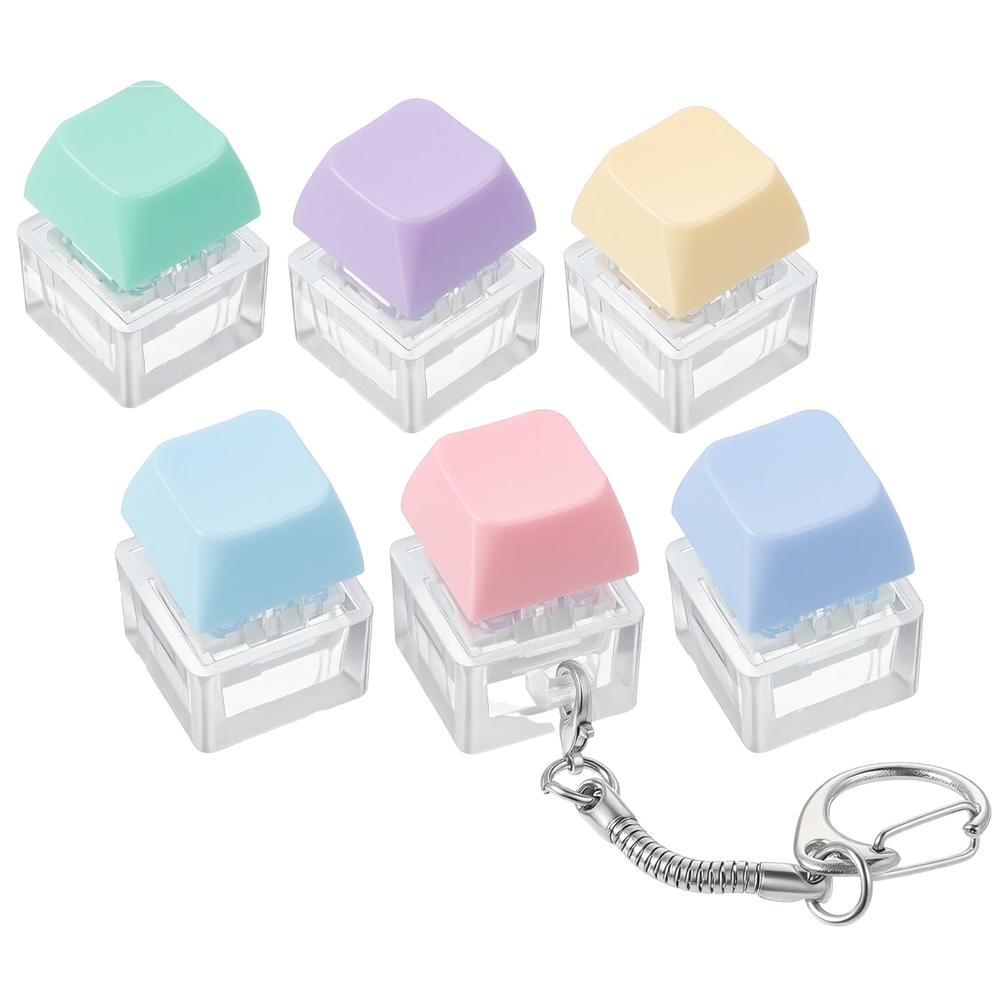 Qianyu 6 Pack Keyboard Fidget Toy Fidget Clicker Keyboard Keychain Decompression Button Finger Clicker Toys Keycap Fidgets Keychain for Adults DIY Crafts Party Supplies
