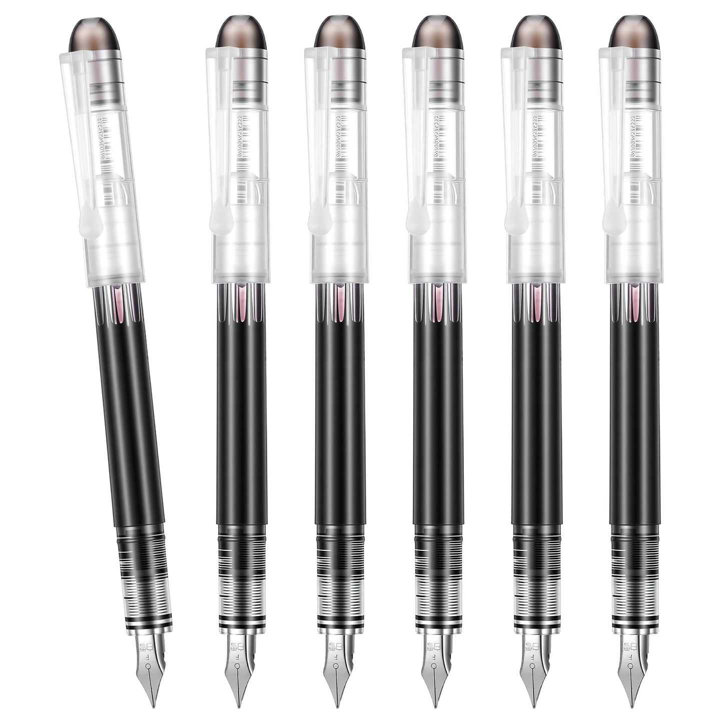FNANJWQ 6 Pack Disposable Fountain Pens, Fine Point Nib Fountain Pen Black Pens for Writing, Stainless Steel Nib, Smooth Writing for Journaling Drafting Doodling & Office Supplies