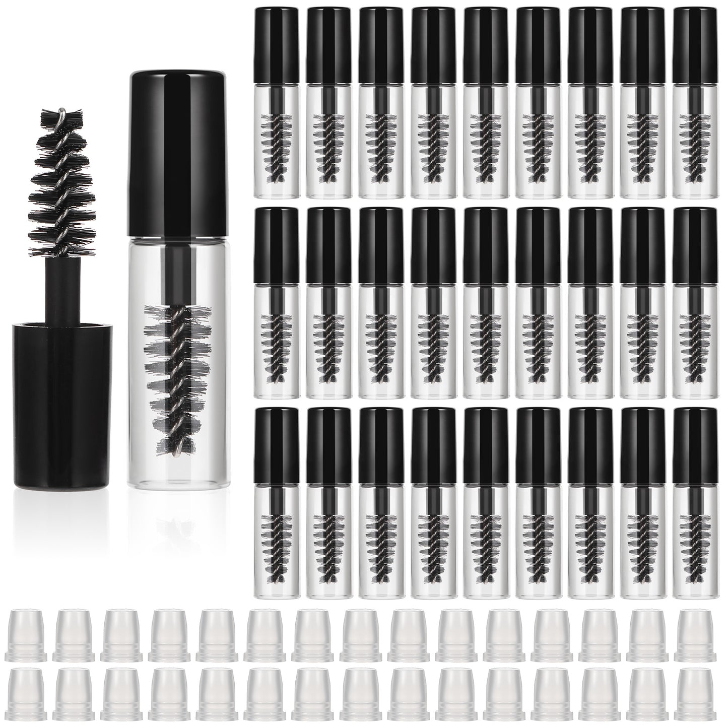 30Pcs Empty Mascara Tubes with Wand, 2ml Mascara Tubes Empty for Castor Oil, Mini Eyelash Cream Bottle with Brush Inserts, Small Sample Size Eyelash Growth packing Tube Container for Home Travel
