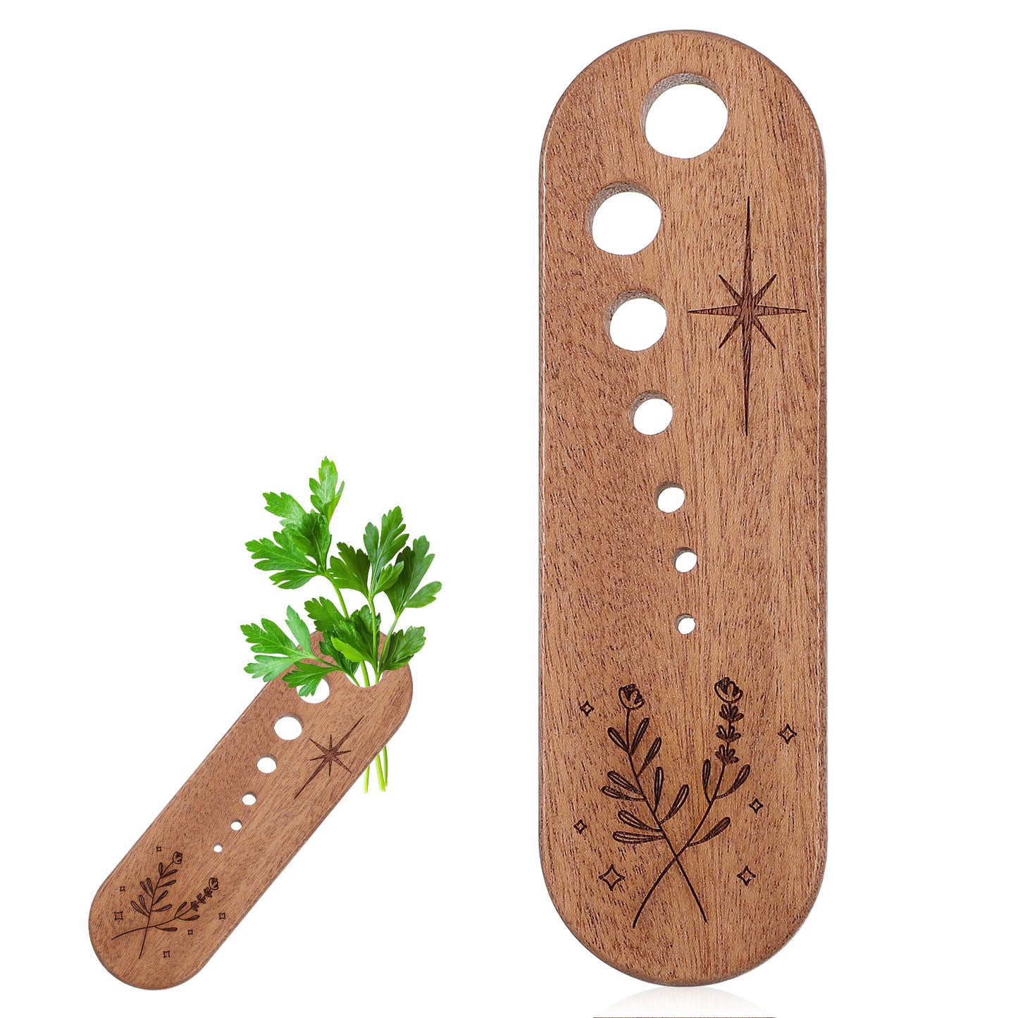 Wooden Vegetable Leaf Separator, Leaf Stripper Tool Supplies with Cleaning Brush, Wood Leaf Peeler Tool 7 Hole Sizes Cilantro Stripper Bowl, Fun Kitchen Gadget Gifts for Home Cooks Chefs