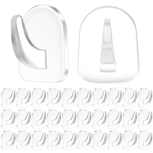 Wanmu 30 Pcs Clear Adhesive Wall Hooks for Hanging, Reusable Transparent Seamless Hooks, Acrylic Sticky Hangers with Non Marking Sticker for Kitchen Bathroom Bedroom Office