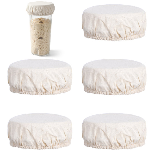 Sibba 5 Pcs Sourdough Starter Jar Covers - Handmade Cotton Cloth Covers, Reusable Sourdough Jar Cover, Unbleached Bread Fermentation Cover for 3-4 Inch for Jars