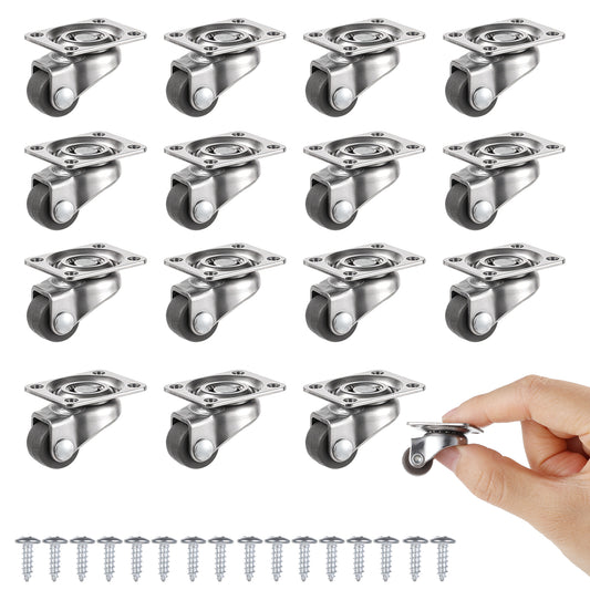 Sibba 16Pcs Castor Wheels Caster Small Caster Wheels 0.5inch Caster Wheel Soft Rubber Swivel Caster Low Profile Self Adhesive Caster Wheels with 360 Degree Plate for Furniture Kitchen Planters