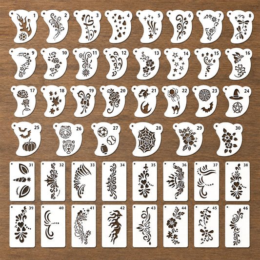 46 Pcs Face Paint Stencils Halloween Body Facial Templates Tattoo