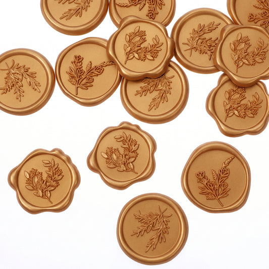 Wanmu 30pcs Envelope Seal Stickers Antique Gold Wax Seal Stickers Self- Adhesive Wax Stamp Sticker Vintage Wedding Invitation Accessories for Gift Wrapping Christmas Mother's Day (3 Leaf Styles)