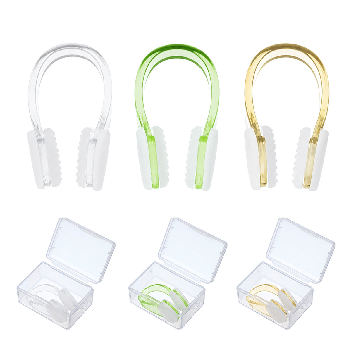 3 Pack Swimming Nose Clips Silicone Waterproof Nose Plugs with Storage Case (White + Green + Gold)