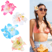 4Pcs Hawaiian Flower Hair Clips for Women, Boho Artificial Tropical Hair Pin, Beach Vacation Party Hibiscus Claw Clip, Floral Accessories for Women Girls (Rose, Blue, Pink, Beige)
