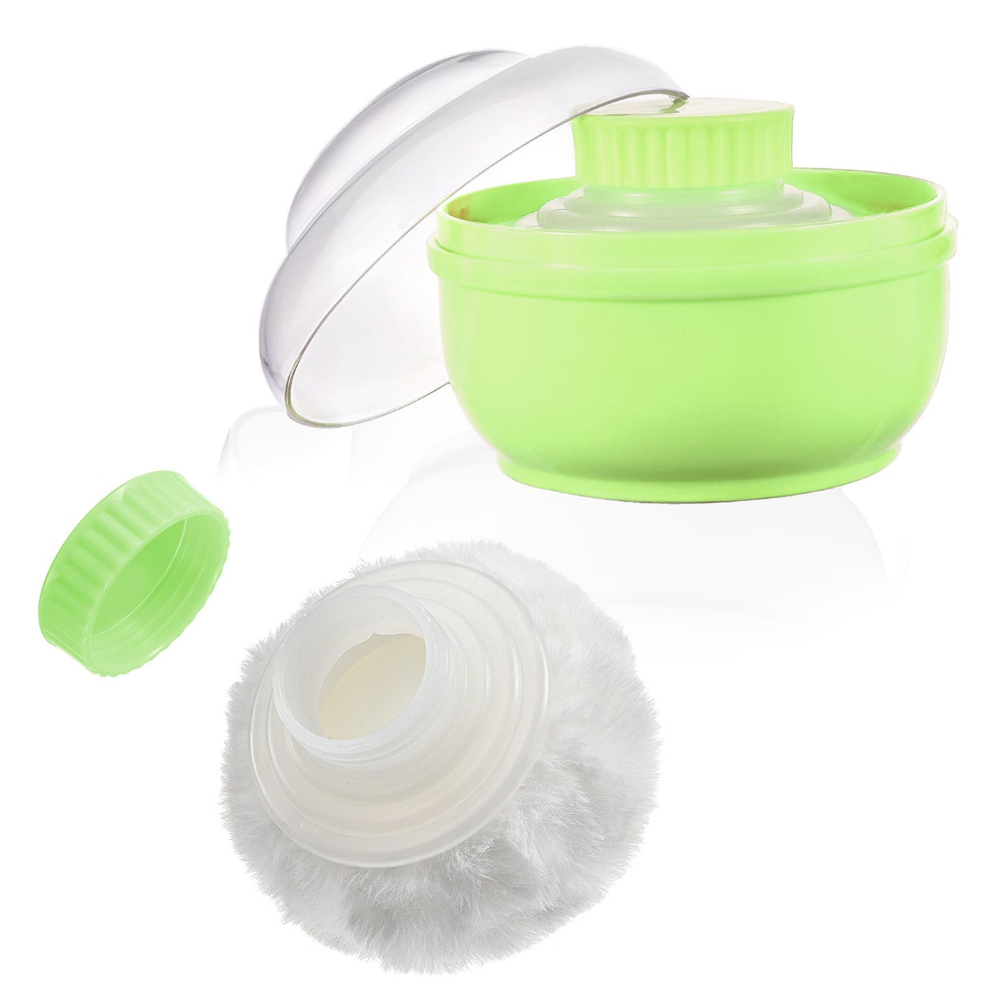 Wanmu 3.1 Inch Body Powder Puff and Container, Fluffy After Bath Body-Powder Puff Box, Storage Body-Powder Container with Handheld Stand for Baby Adult Daily Care (Green)