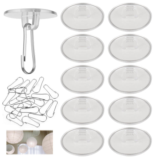 Dimeho Adhesive Ceiling Hooks, 40pcs Round Self Adhesive Ceiling Hooks Without Drilling Removable Transparent Wall Hanger for Hanging Festival Wedding Birthday Party Christams Decorations