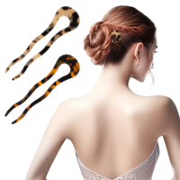 2 Pcs Vintage U Shaped Hair Pin Fork Acetate Updo Chignon French Hair Forks Tortoise Shell Classic 2 Prong Bun Hair Sticks for Girls Women Thick Long Hairstyle Accessories