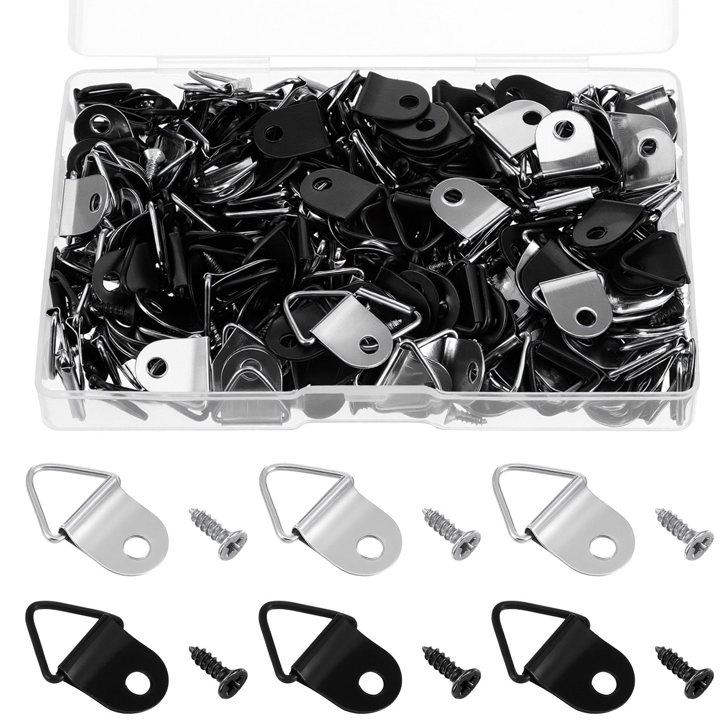 200 Pcs Small Triangle Ring Steel Picture Hangers with 200 Pieces Screws, Picture Frames Solutions Triangle Rings, Light Duty D Rings for Clock Mirror Paintings Artwork Frame