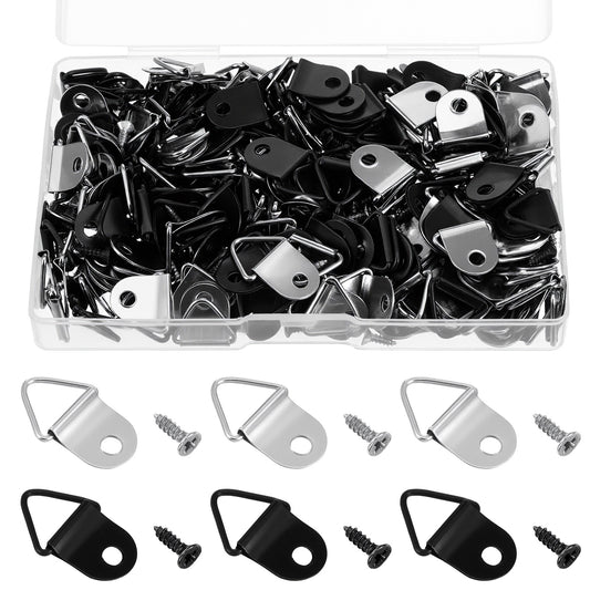 200 Pcs Small Triangle Ring Steel Picture Hangers with 200 Pieces Screws, Picture Frames Solutions Triangle Rings, Light Duty D Rings for Clock Mirror Paintings Artwork Frame