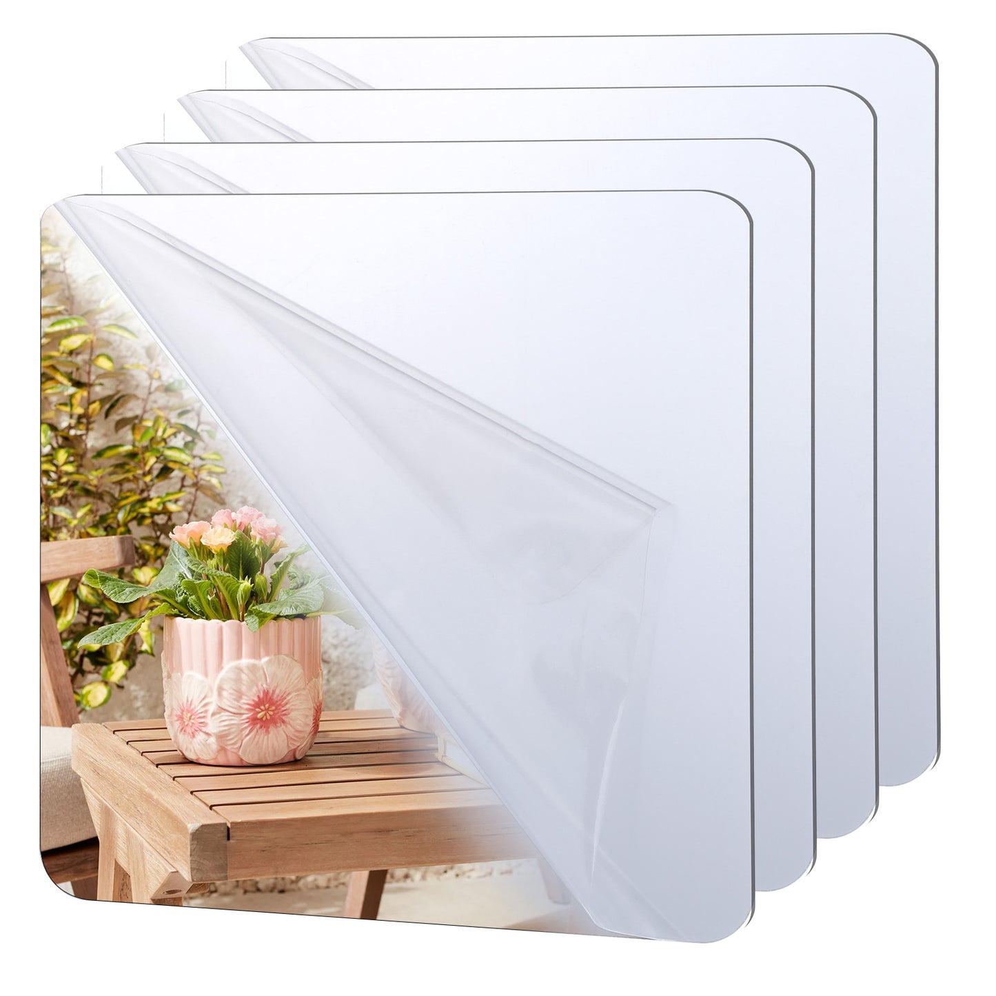 Gjinxi 4 Pcs Acrylic Mirrors Stickers for Walls, Self Adhesive Non Glass Shatterproof Wall-Mounted Mirrors Stick On Mirror for Makeup Home Workout Gym Hallway Bathroom Bedroom