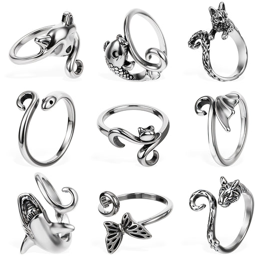 COMNICO Knitting Crochet Loop Ring for Fingers, 9 Pcs Adjustable Crochet Rings Metal Open Braided Yarn Guide Knitting Thimbles Holders Loop Ring Knitting Accessories for Women