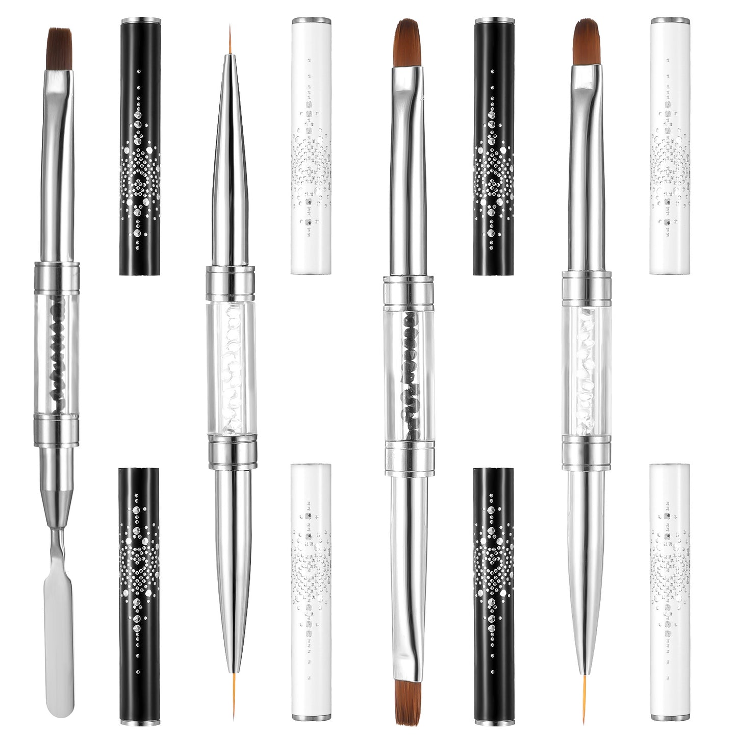 4 Pcs Double Ended Nail Art Brush Hard Gel French Tip Brush Oval Builder Gel NailBrushes Professional Nails Painting Tool Nails Drawing Brushes for Design Nail Salon Home DIY