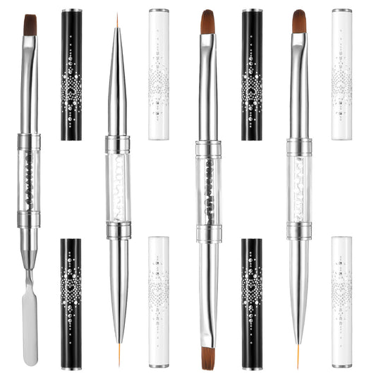 4 Pcs Double Ended Nail Art Brush Hard Gel French Tip Brush Oval Builder Gel NailBrushes Professional Nails Painting Tool Nails Drawing Brushes for Design Nail Salon Home DIY