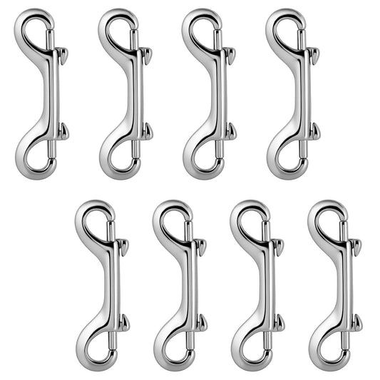 8 PCS Double Ended Snaps 3.5 Inch Zinc Alloy Metal Snaps Clip Heavy Duty Snap Hook Silver Double Sided Snap Hooks for Pet Dog Leash Water Bucket Hooks Key Holder Carabiner