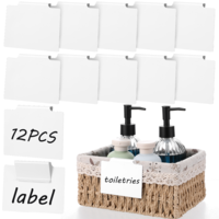12 Pcs White Basket Labels Removable Basket Bin Label Clip On PVC Labels Plastic Storage Bins Label Kitchen Clip Tag Holder Hanging Bin Clips Tag for Pantry Organization Box Wire Shelf Cubes Laundry