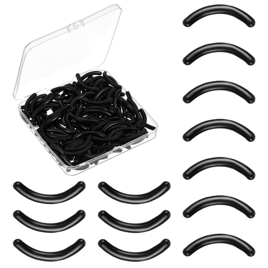 Sibba 150 PCS Eyelash Curler Refill Pads Black Silicone Rubber Replacement Pads for Most Eye Lash Curlers Gentle & Safe Curling Easy to Trim Compatible with Universal Eyelash Curlers 1.3×0.16 inches