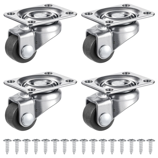 Wanmu 4Pcs Mini Caster Wheels, 1Inch Self Adhesive Silent Roller Casters, Small Low Profile Wheels, TPE Rubber Rollers for Furniture, Rolling Cabinets, Drawers, Small Appliances, Toy Cart Storage Box
