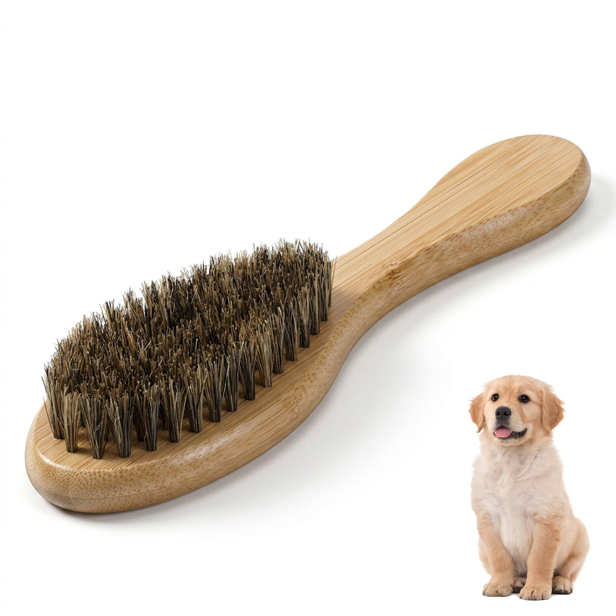 Gjinxi Soft Boar Bristle Dog Cat Grooming Brush Pet Hair Wood Deshedding