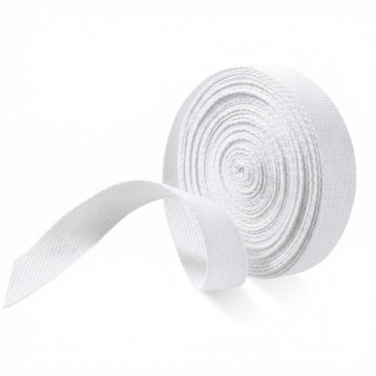 Cotton Webbing 1 inch 12 Yards Natural Cotton Webbing Strap for Bags Handles High Density Webbings Beige Plain Weave Straps for Cloth Tote Bag Straps Cloth Belt Pet Collars DIY Crafts (White)